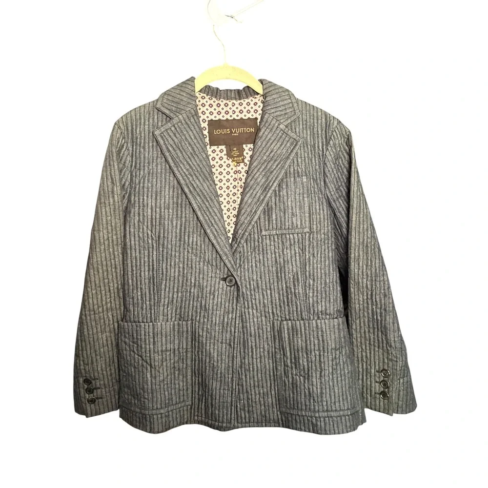 Louis Vuitton Grey minimalist Designer Archival Cotton Blazer Size 42 Fits XS
